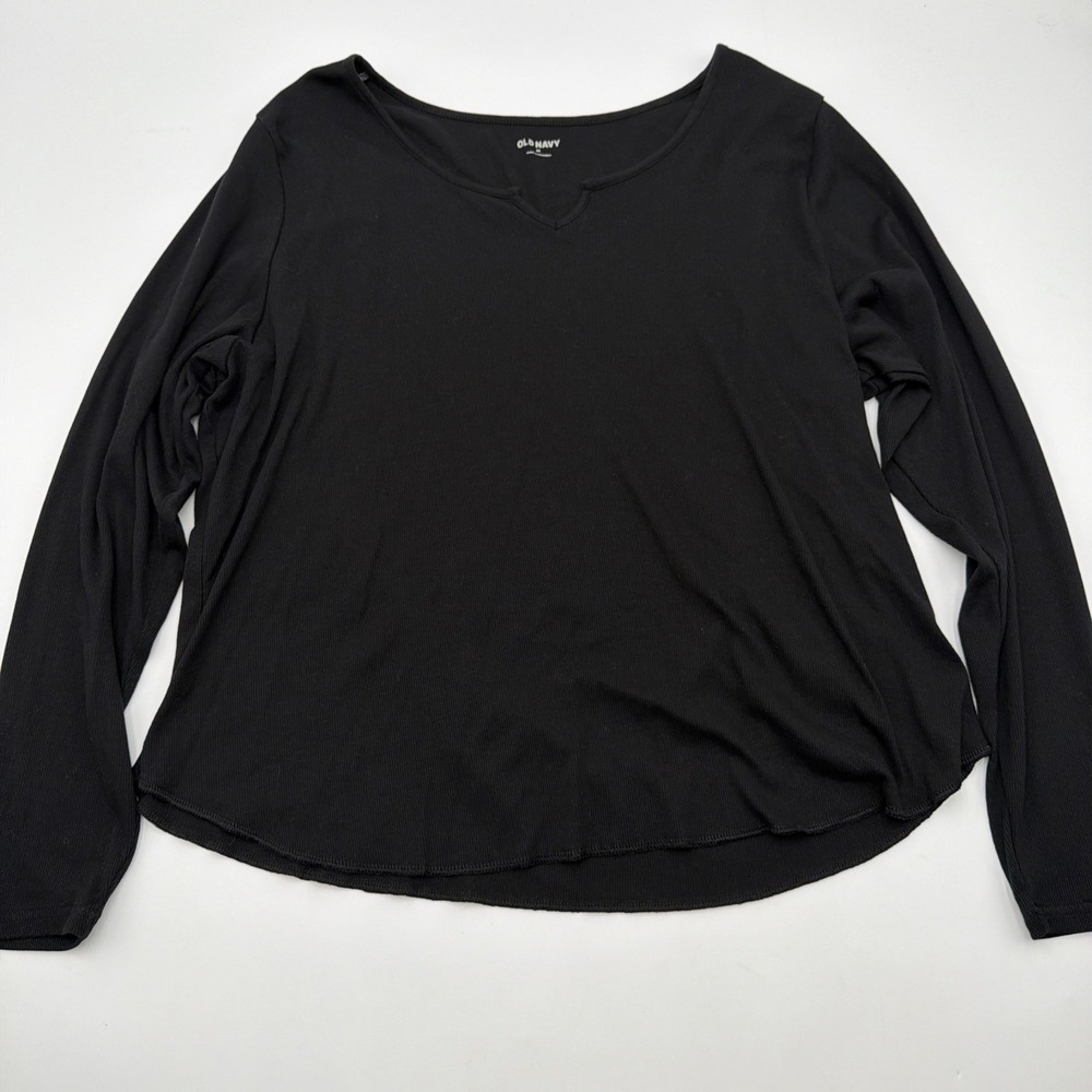 Old Navy Everywear 3X Womens Solid Black Cotton V Neck Long Sleeve Shirt